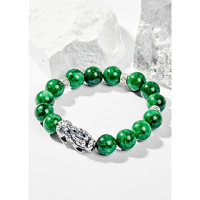 Vòng Tay Phong Thủy Đá Cẩm Thạch Sơn Thủy Phối Charm Tỳ Hưu Bạc (10mm) Mệnh Mộc, Hỏa Ngọc Quý Gemstones