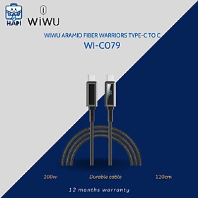Cáp sạc hàng chính hãng WiWU Aramid Fiber Warriors Type-C to Type-C Wi-C079 lớp bảo vệ aramid siêu bền, đầu hợp kim chống gỉ