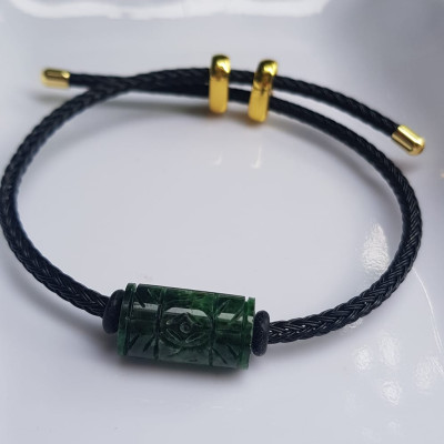 Vòng Đeo tay Mới charm Lu Thống Đồng Tiền Xanh Đậm đẹp Hạt Lu Đồng Tiền Đá cẩm thạch tự nhiên dây đen rút chỉnh theo tay tùy ý Hợp nữ mệnh Thủy mệnh Mộc hợp ạ