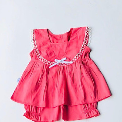 Bộ quần áo ngắn bé gái Hồng trơn cotton - AICDBGV7F4ZN - AIN Closet