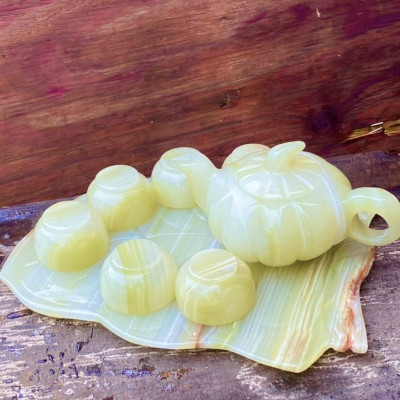 Bộ ấm trà lá bí đá ngọc Onyx