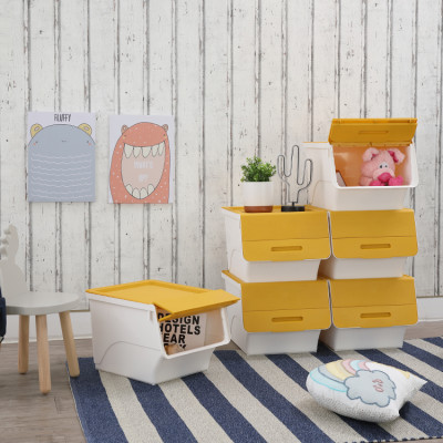 Thùng lưu trữ đa năng 34 lít OTELLO chất liệu nhựa PP trắng, nắp vàng, kích thước 45x38x31cm (DxRxC) | Index Living Mall | Nhập khẩu Thái Lan