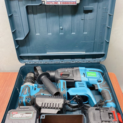 Bộ Combo Máy Khoan Bê Tông Và Máy Và Máy Khoan Pin 199V 2 Pin 15 Cell - Động Cơ Không Than, Tặng Kèm Hộp Đựng - Bảo Hành 12 Tháng