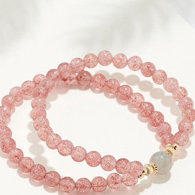 Vòng 2 line đá thạch anh dâu phối xà cừ - Ngọc Quý Gemstones