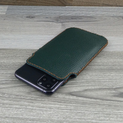 Bao Da Túi Rút dành cho  Samsung Galaxy s8 / s9 Da Bò Hạt Màu Xanh Rêu