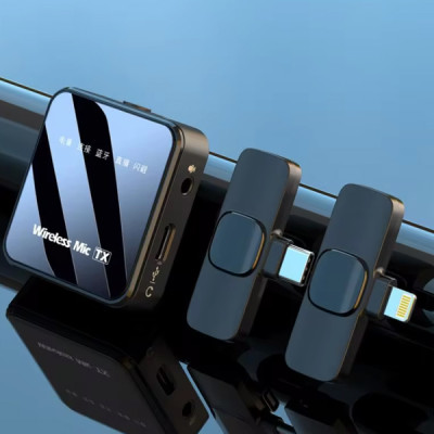 Micro ghi âm không dây, Mic dùng cho Điện thoại di động cài áo Microphone vlogging ( Hàng Chính Hãng )