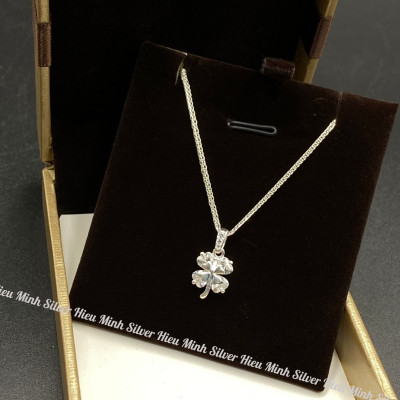 Dây Chuyền Bạc 925 Cỏ 4 Lá Đính Đá Bạc Hiểu Minh DMD543 