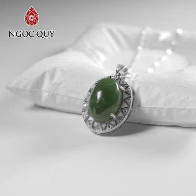 Dây chuyền bạc mặt đá ngọc bích thiên nhiên 19x23mm mệnh thủy mộc - Ngọc Qúy Gemstones