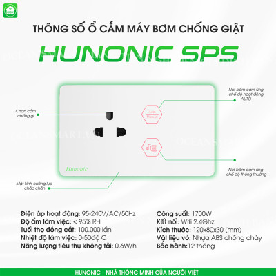 Ổ Cắm Máy Bơm Chống Giật An Toàn Hunonic SPS, Ổ Cắm Kết Hợp Phao Điện Máy Bơm Nước - HNSKSPS