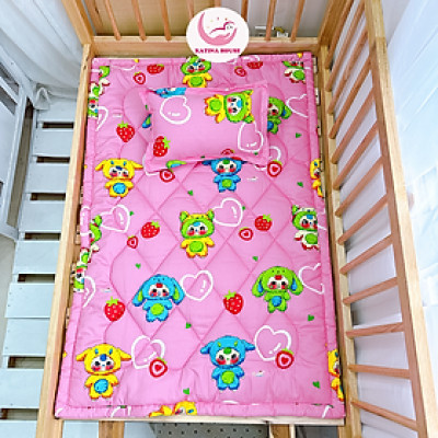 Bộ nệm gối cho bé mầm non Katina House, vải cotton TL mềm mát, họa tiết hoạt hình gẫn gũi