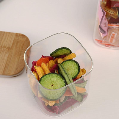 HŨ THỦY TINH DÁNG VUÔNG NẮP GỖ ĐỰNG THỰC PHẨM HẠT KHÔ - VD62