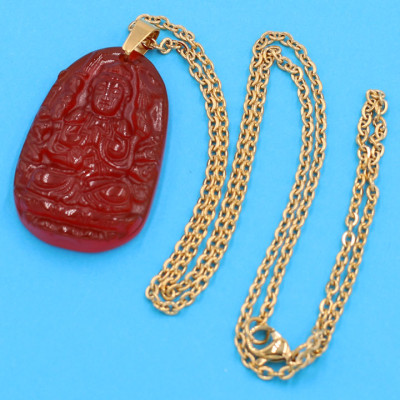 Dây chuyền phật Thiên Thủ Thiên Nhãn - thạch anh đỏ 3.6cm DIVTOB8 - dây inox - tuổi Tý