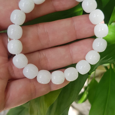 Vòng Tay Nữ Đá Ngọc Hoà Điền TRẮNG bầu Tự Nhiên Size 9li5 đẹp Màu Trắng sáng Nữ mệnh Kim Thủy Mang năng lượng tích cực may mắn tài lộc tốt công việc đeo đẹp xinh tay ạ