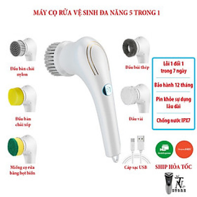 Máy Cọ Rửa Điện Cầm Tay Đa Năng RAZUNO Tặng Kèm 5 Đầu Chổi, Chống Nước IPX7, Tốc Độ 18000rpm
