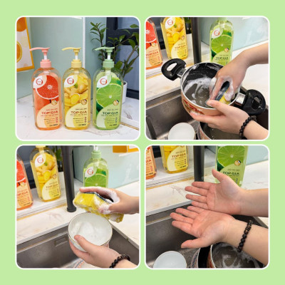 Nước rửa chén bát TopGia hương chanh chiết xuất tự nhiên làm sạch dầu mỡ bảo vệ da tay chai 1kg