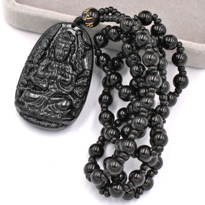Vòng cổ Phật Thiên Thủ Thiên Nhãn thạch anh đen 4.3cm DHTEB8