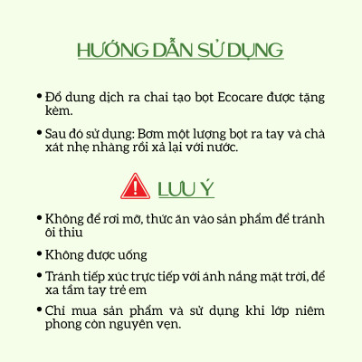 Nước rửa tay hữu cơ diệt khuẩn dạng bọt hương Nhài 4L thương hiệu Ecocare
