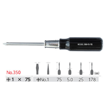 Tô vít đóng cán gỗ mũi (+) No.350 Vessel sản xuất tại Nhật Bản