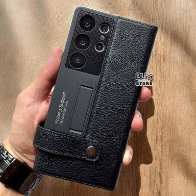 Bao Da Cao Cấp Cho Samsung Galaxy S25 Ultra / S24 Ultra Có Giá Đỡ , Ngăn Để Thẻ , Quai Gài , Bảo Vệ Camera