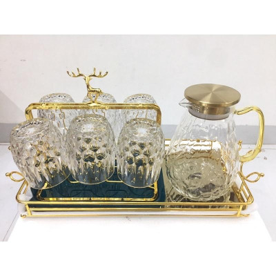 Bộ bình cốc kèm khay vương miện và giá úp hươu cao cấp