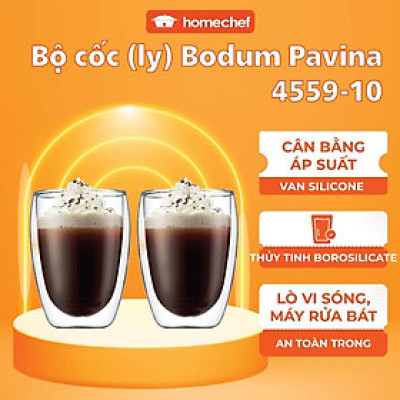 Bộ 2 cốc (ly) thủy tinh 2 lớp Bodum Pavina 4559-10, dung tích 350ml | Hàng chính hãng
