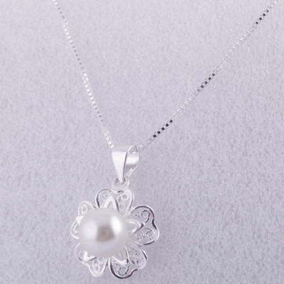 Bộ dây chuyền liền mặt trang sức bạc Ý S925 Bạc Xinh - Ngọc trai đẹp PP1341