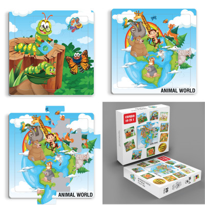 Hộp xếp hình với combo 10 bộ ghép hình 20 mảnh, kích thước hình 17x17 cm, chủ đề động vật, chỉ có tại Minhchauco