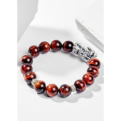 Vòng Tay Phong Thủy Đá Mắt Hổ Nâu Đỏ Phối Charm Tỳ Hưu Bạc (10mm) Mệnh Hỏa, Thổ Ngọc Quý Gemstones