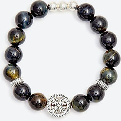 Vòng tay đá mắt hổ phối hình tròn bạc Ngọc Quý Gemstones