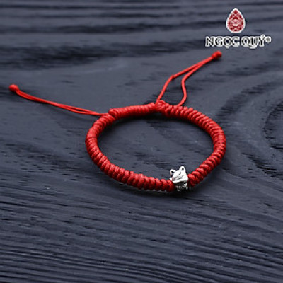 Vòng tay thắt dây đỏ phối charm hồ ly bạc trắng - Ngọc Quý Gemstones