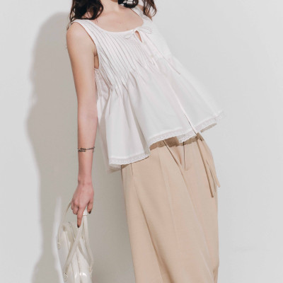 DOTTIE - Quần tây xếp ly ống rộng - Be đậm - Q0407