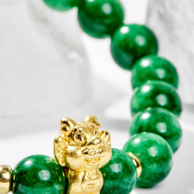 Vòng Tay Phong Thủy Nữ Đá Cẩm Thạch Sơn Thủy Phối Charm Tuổi Thìn Bạc Mạ Vàng 24K (8mm) Mệnh Mộc, Hỏa Ngọc Quý Gemstones