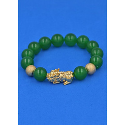 Chuỗi đeo tay Thạch Anh Xanh Lá 12 ly - cẩn Tỳ Hưu Phong Thủy inox vàng VTAXLTHHBV12 - hợp mệnh Hỏa, mệnh Mộc