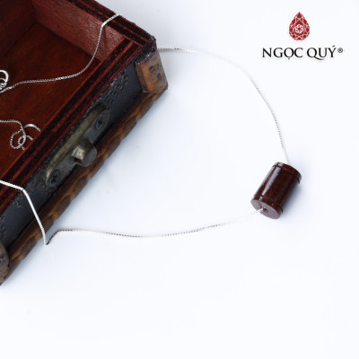 Dây chuyền bạc mặt lu thống đá thạch anh tóc đỏ 13x9mm mệnh hỏa, thổ - Ngọc Quý Gemstones