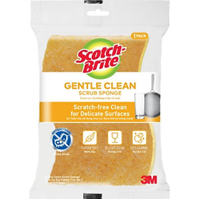 Miếng rửa chén vàng nhẹ nhàng không trầy xước 3M Scotch-Brite, siêu sạch, chống trầy.