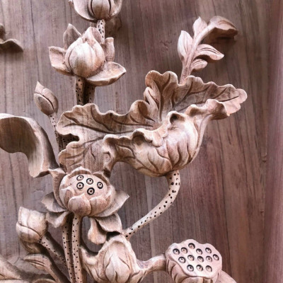 Cặp tranh điêu khắc treo tường tích lý ngư vọng nguyệt đẹp long lanh  bằng gỗ hương đá kt 47×147×10cm