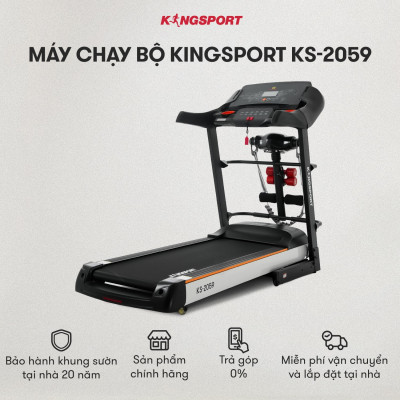 Máy chạy bộ KINGSPORT KS-2059 New nâng dốc tự động 18%, tốc độ tối đa 18km/h, kèm đai massage và thanh gập bụng, cân nặng phù hợp từ dưới 80-85kg