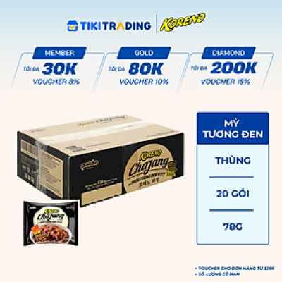 Thùng 20 Gói Mì Trộn Tương Đen Cay Koreno Chajang 78g