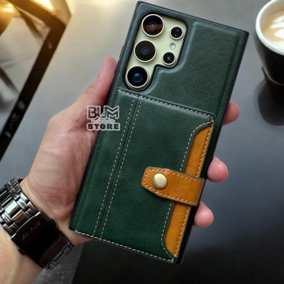 Ốp Lưng Cho Samsung S25 Ultra / S24 Ultra / S23 Ultra Da Simili Có Ngăn Để Thẻ Có Quai Gài - BUM STORE GALAXY CASE