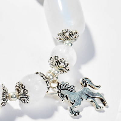 Vòng Tay Phong Thủy Nữ Đá Thạch Anh Ưu Linh Trắng Phối Charm Kỳ Lân Bạc (8mm) Mệnh Kim, Thủy Ngọc Quý Gemstones
