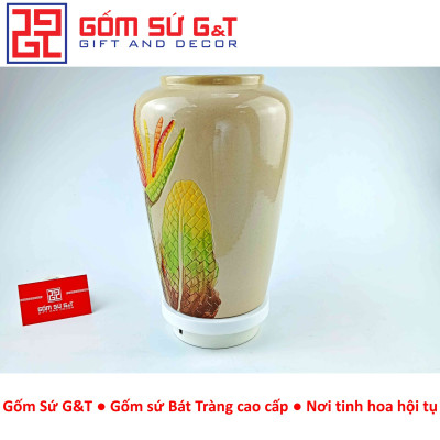 Lọ hoa mosaic dáng thạp khắc hoa thiên điểu