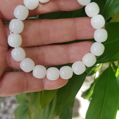 Vòng Tay Nữ Đá Ngọc Hoà Điền TRẮNG bầu Tự Nhiên Size 9li5 đẹp Màu Trắng sáng Nữ mệnh Kim Thủy Mang năng lượng tích cực may mắn tài lộc tốt công việc đeo đẹp xinh tay ạ