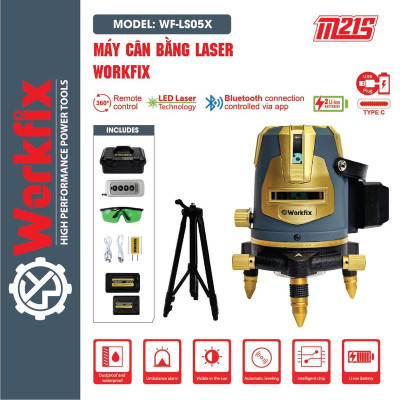 Có Remote + Xoay 360 Độ] Máy Cân Bằng Laser 5 Tia Xanh Workfix WF-LS05X - 2 Pin 3000mAh, 6000mAh - Đèn Led Siêu Sáng - Bảo Hành 6 Tháng