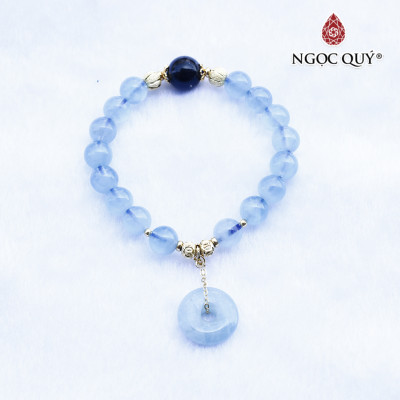 Vòng hải lam ngọc aquamarine phối đồng điếu charm bạc mạ vàng mệnh thủy, mộc - Ngọc Quý Gemstones