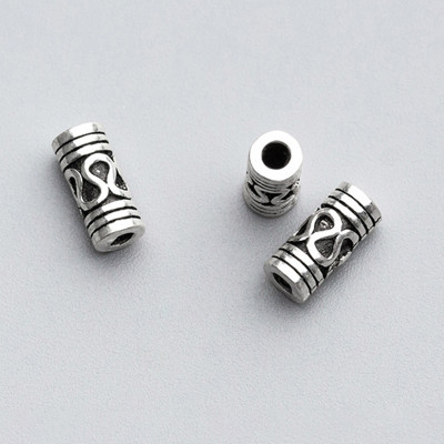 Combo 4 cái charm bạc chặn hạt hình trụ họa tiết hoa văn - Ngọc Quý Gemstones