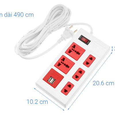 Ổ cắm điện Điện Quang 5 lỗ 2 USB 5m ECO ĐQ ESK 5WR 5ECO 2A