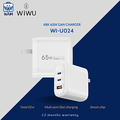 Củ sạc nhanh GaN hàng chính hãng WiWU ARK 65W (2C1A) Wi-U024: Chân gập US, sạc laptop, điện thoại