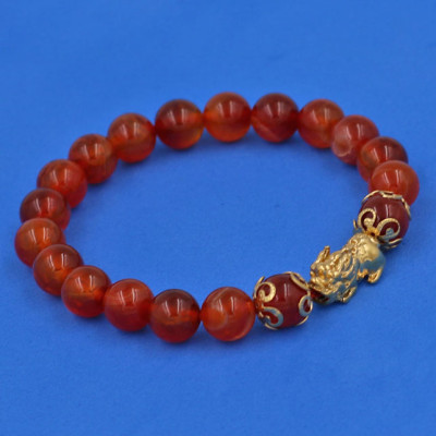 Vòng đeo tay đá Vân Rồng Đỏ 8 ly - cẩn Tỳ Hưu Phong Thủy inox vàng VVROTHHKV8 - hợp mệnh Hỏa, mệnh Thổ