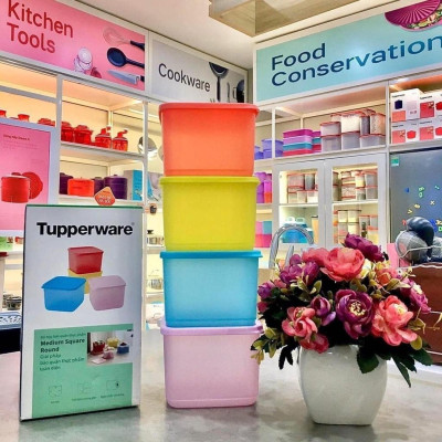 Bộ Hộp Tupperware Bảo Quản Thực Phẩm Ngăn Mát Medium Square Round 1L (04 Hộp)