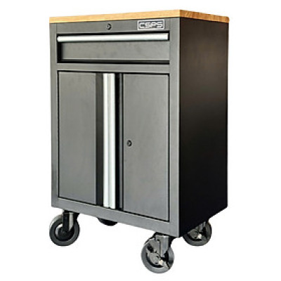 Tủ dụng cụ CSPS 61cm - 01 hộc kéo màu đen bánh xe ván gỗ (tay cầm trắng)